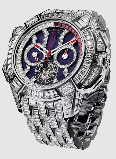 (image for) Jacob & Co epic x chrono tourbillon baguette BLUE CRYSTAL BRACELET EC380.30.BD.AA.A30BD Replica watch
